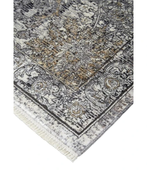 Feizy Sarrant Farmhouse Damask, Gray/Silver/Tan, 9'-6" x 12'-7" Area Rug