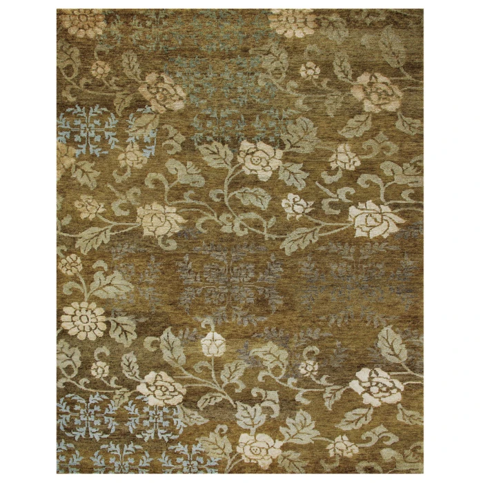 Feizy Qing Casual Floral & Botanical, Brown/Green/Blue, 9'-6" x 13'-6" Area Rug