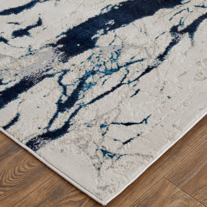 Feizy Indio Industrial Abstract, Ivory/Blue/Black, 3'-11" x 6' Accent Rug