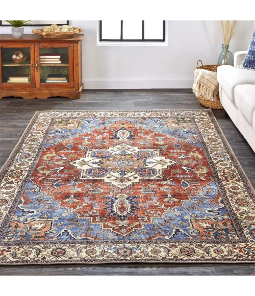 Feizy Percy Vintage Medallion Rug, Rust/Nav Blue/Beige, 5ft-3in x 7ft-6in Area Rug