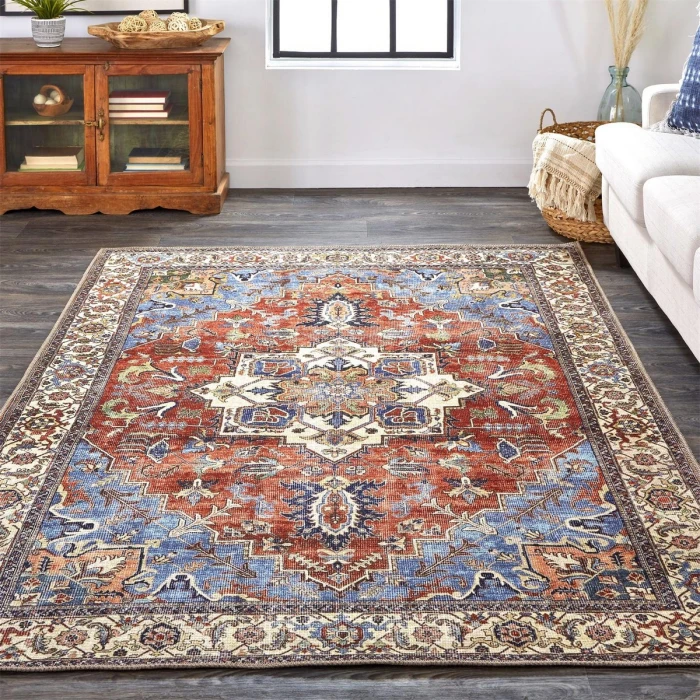 Feizy Percy Vintage Medallion Rug, Rust/Nav Blue/Beige, 5ft-3in x 7ft-6in Area Rug