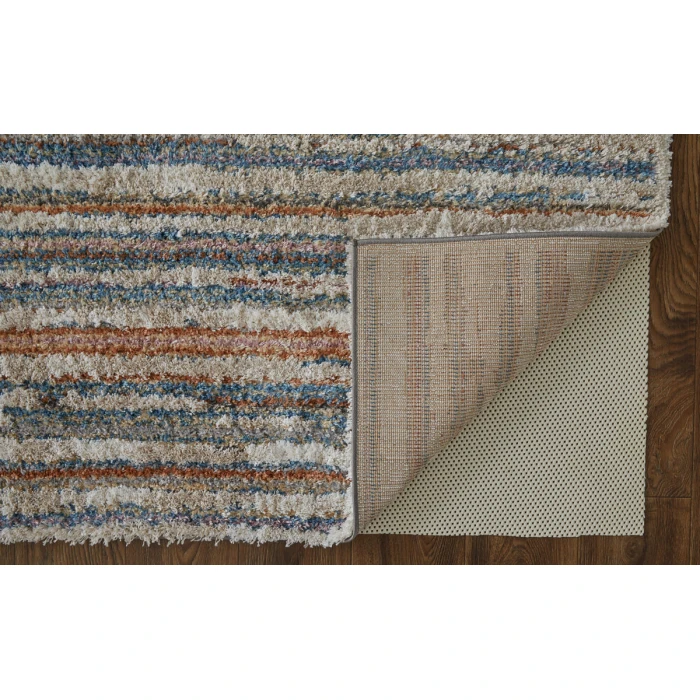 Feizy Mynka Casual Stripes, Ivory/Blue/Orange, 7'-11" x 10' Area Rug