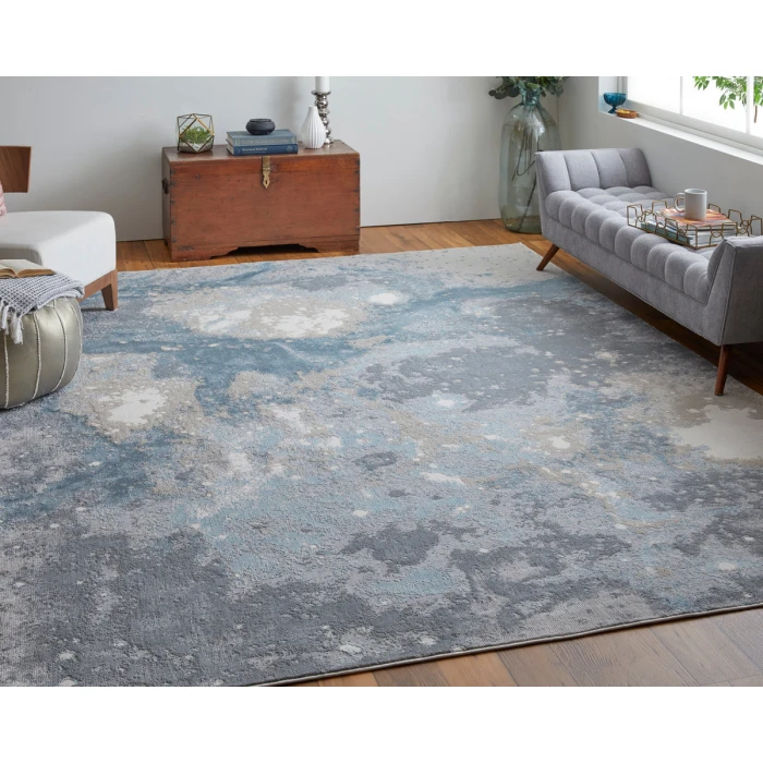 Feizy Astra Industrial Abstract, Blue/Gray/Ivory, 2'-10" x 7'-10" Runner