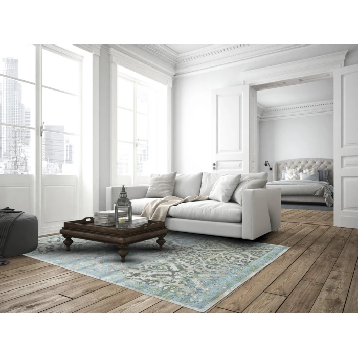 Feizy Katari Vintage Floral & Botanical, Blue/Green/Gray, 8' x 8' Round Rug