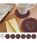 Homespice Decor Jute Braided Accessories Burgundy & Navy Blue Jamestown 4in. Set of 6 Round Rug