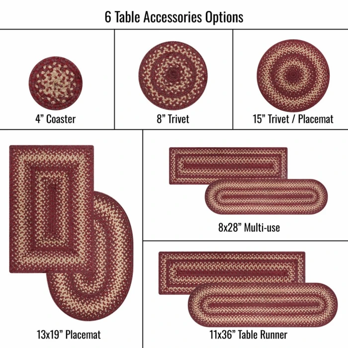 Homespice Decor Jute Braided Accessories Burgundy Autumn Maple 8in.x 28in. Set of 13 Rect. Rug