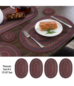 Homespice Decor Jute Braided Accessories Burgundy & Navy Blue Jamestown 13in. x 19in. Set of 4 Oval Rug