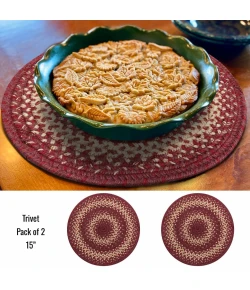 Homespice Decor Jute Braided Accessories Burgundy Autumn Maple 15in. Set of 6 Round Rug