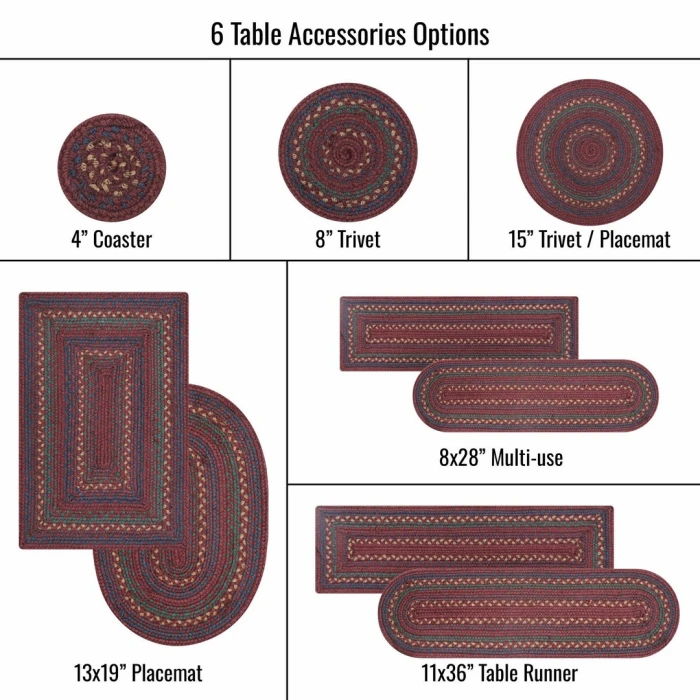 Homespice Decor Jute Braided Accessories Burgundy & Navy Blue Jamestown 8in. Set of 3 Round Rug