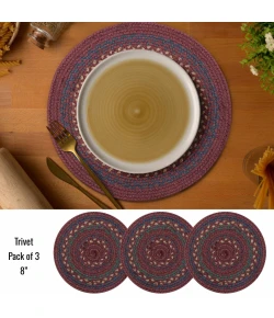 Homespice Decor Jute Braided Accessories Burgundy & Navy Blue Jamestown 8in. Set of 3 Round Rug