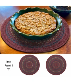 Homespice Decor Jute Braided Accessories Burgundy & Navy Blue Jamestown 15in. Set of 2 Round Rug
