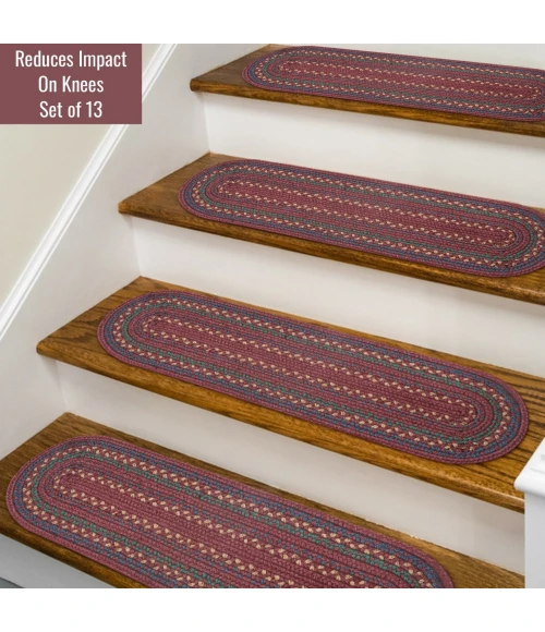 Homespice Decor Jute Braided Accessories Burgundy & Navy Blue Jamestown 8in.x 28in. Set of 13 Oval Rug