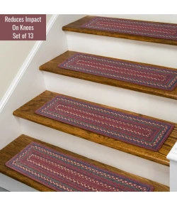 Homespice Decor Jute Braided Accessories Burgundy & Navy Blue Jamestown 8in.x 28in. Set of 13 Rect. Rug