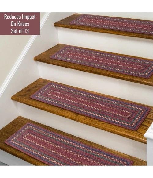 Homespice Decor Jute Braided Accessories Burgundy & Navy Blue Jamestown 8in.x 28in. Set of 13 Rect. Rug