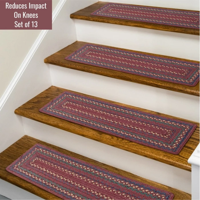 Homespice Decor Jute Braided Accessories Burgundy & Navy Blue Jamestown 8in.x 28in. Set of 13 Rect. Rug