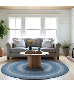 Homespice Decor Jute Braided Rug Denim Blue Denim 6 FT Round Rug