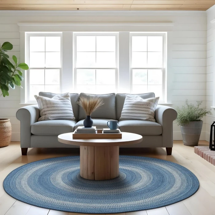 Homespice Decor Jute Braided Rug Denim Blue Denim 6 FT Round Rug