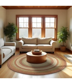 Homespice Decor Jute Braided Rug Beige & Red Harvest 6 FT Round Rug