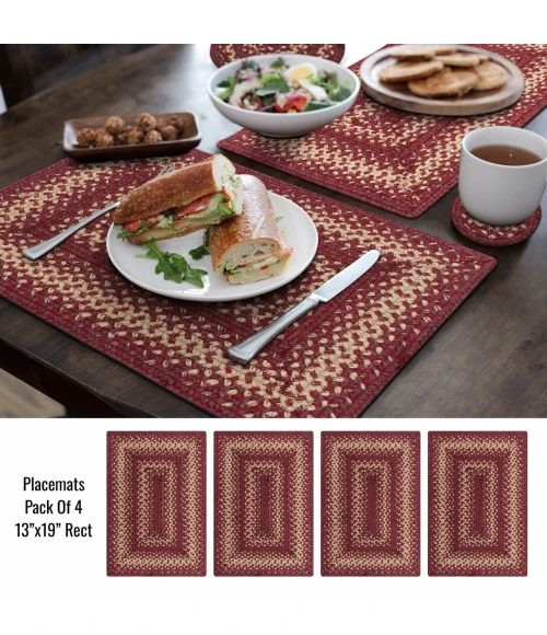 Homespice Decor Jute Braided Accessories Burgundy Autumn Maple 13in. x 19in. Set of 4 Rect. Rug
