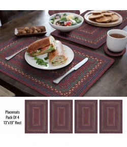 Homespice Decor Jute Braided Accessories Burgundy & Navy Blue Jamestown 13in. x 19in. Set of 4 Rect. Rug