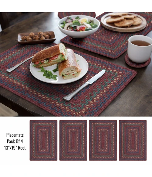 Homespice Decor Jute Braided Accessories Burgundy & Navy Blue Jamestown 13in. x 19in. Set of 4 Rect. Rug