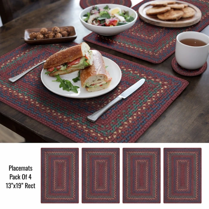 Homespice Decor Jute Braided Accessories Burgundy & Navy Blue Jamestown 13in. x 19in. Set of 4 Rect. Rug