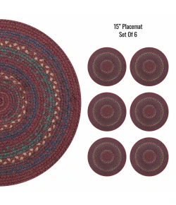 Homespice Decor Jute Braided Accessories Burgundy & Navy Blue Jamestown 15in. Set of 6 Round Rug