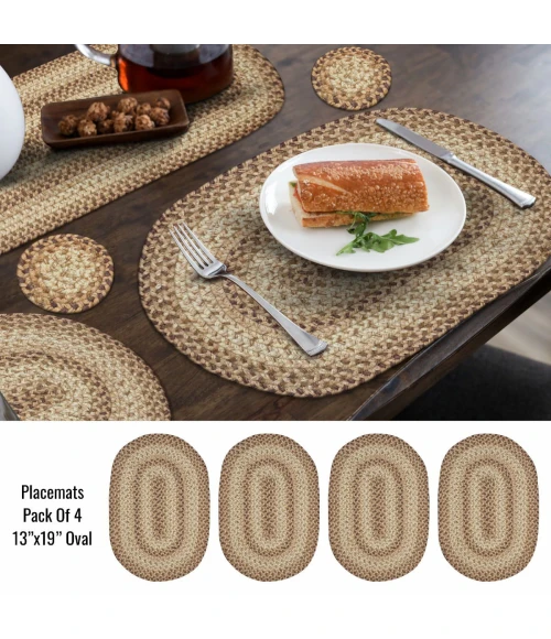Homespice Decor Jute Braided Accessories Multi Color Cookie Dough 13in. x 19in. Set of 4 Oval Rug
