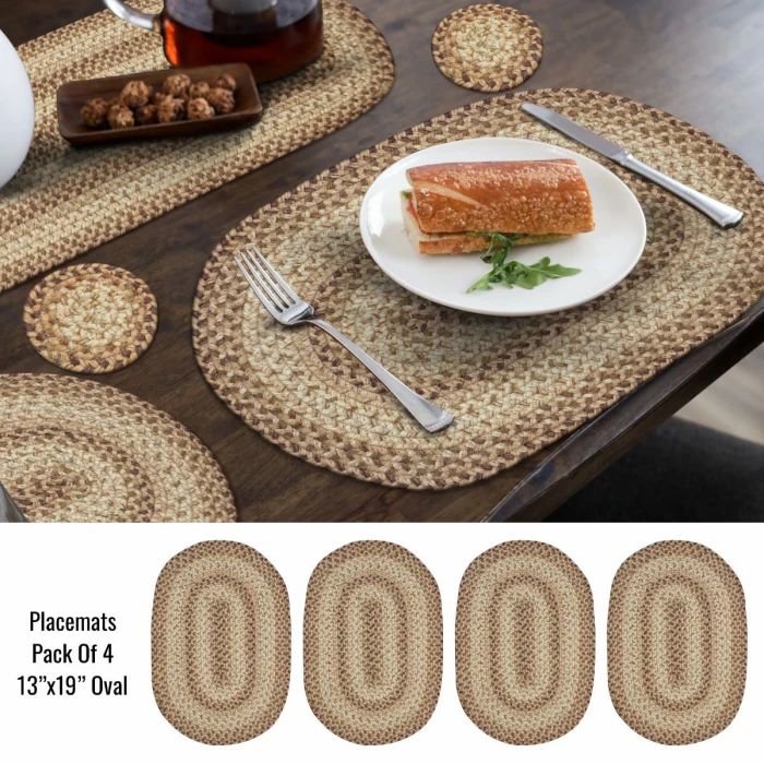 Homespice Decor Jute Braided Accessories Multi Color Cookie Dough 13in. x 19in. Set of 4 Oval Rug