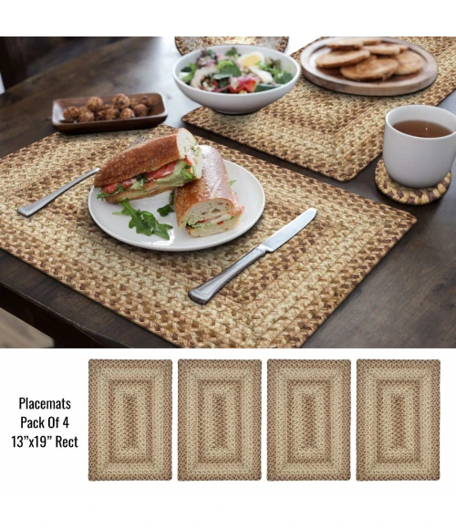 Homespice Decor Jute Braided Accessories Multi Color Cookie Dough 13in. x 19in. Set of 4 Rect. Rug