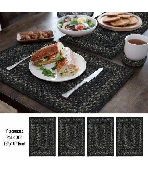 Homespice Decor Jute Braided Accessories Black Jet Black 13in. x 19in. Set of 4 Rect. Rug