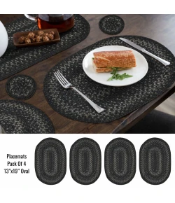 Homespice Decor Jute Braided Accessories Black Jet Black 13in. x 19in. Set of 4 Oval Rug