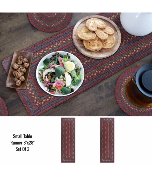 Homespice Decor Jute Braided Accessories Burgundy & Navy Blue Jamestown 8in.x 28in. Set of 2 Rect. Rug
