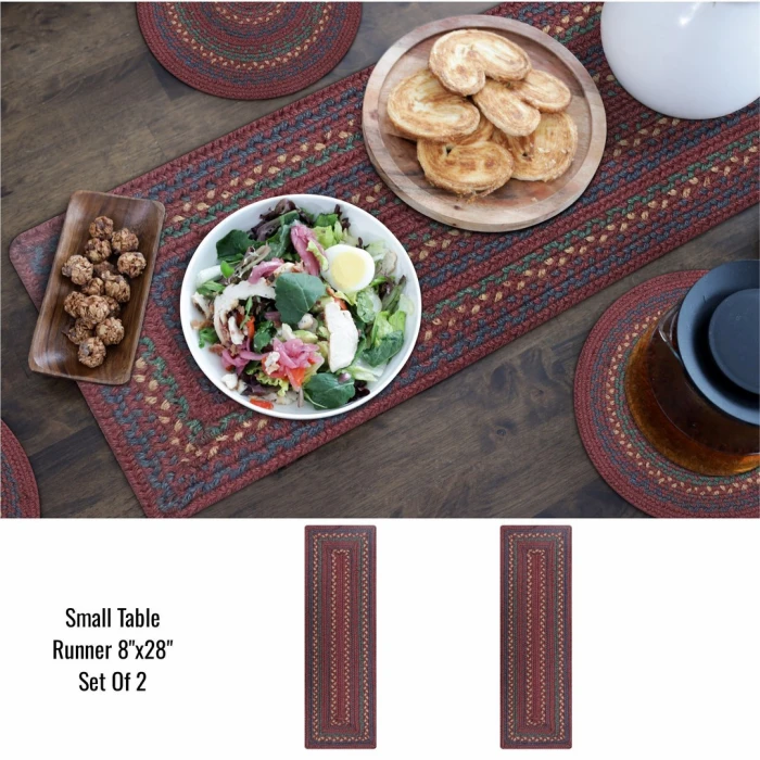 Homespice Decor Jute Braided Accessories Burgundy & Navy Blue Jamestown 8in.x 28in. Set of 2 Rect. Rug