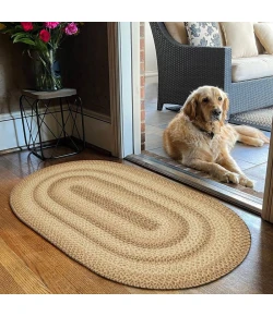Homespice Decor Jute Braided Rug Multi Color Cookie Dough 2ft. x 3ft. Oval Rug