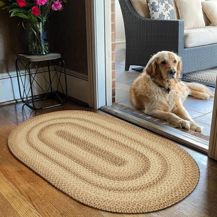 Homespice Decor Jute Braided Rug Multi Color Cookie Dough 8ft. x 10ft. Oval Rug