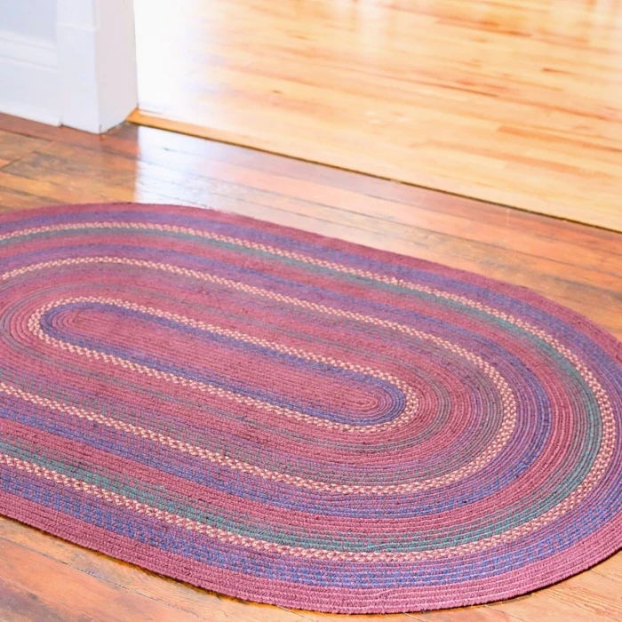 Homespice Decor Jute Braided Rug Burgundy & Navy Blue Jamestown 8ft. x 10ft. Oval Rug