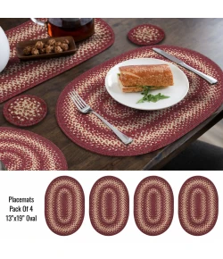 Homespice Decor Jute Braided Accessories Burgundy Autumn Maple 10in. x 15in. Set of 4 Oval Rug