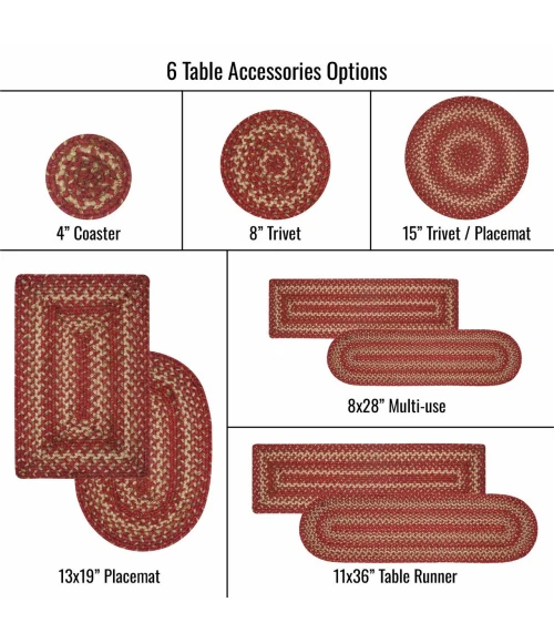 Homespice Decor Jute Braided Accessories Red & Beige Apple Pie 8in. x 28in. Set of 13 Oval Rug