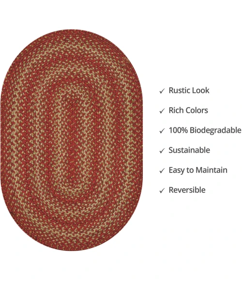 Homespice Decor Jute Braided Apple Pie Red 501677 20 in. X 30 in. Oval Rug