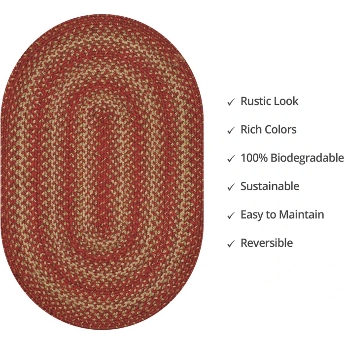 Homespice Decor Jute Braided Apple Pie Red 502674 27 in. X 45 in. Oval Rug