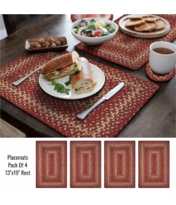 Homespice Decor Jute Braided Accessories Red & Beige Apple Pie 13in. x 19in. Set of 4 Rect. Rug