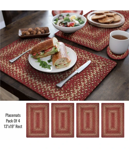 Homespice Decor Jute Braided Accessories Red & Beige Apple Pie 13in. x 19in. Set of 4 Rect. Rug