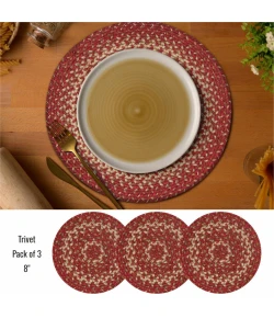 Homespice Decor Jute Braided Accessories Red & Beige Apple Pie 8in. Set of 3 Round Rug