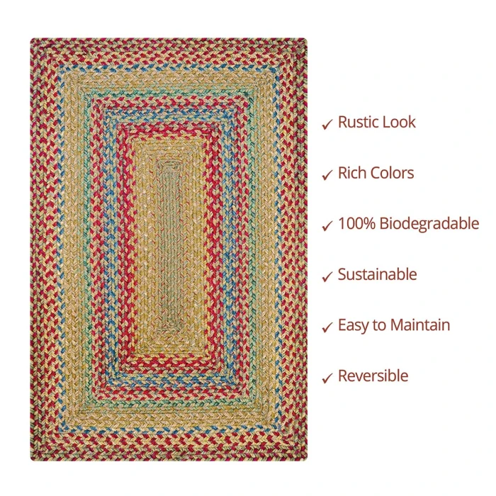 Homespice Decor Jute Braided Azalea Multi 511140 20 in. X 30 in. Rect Rug