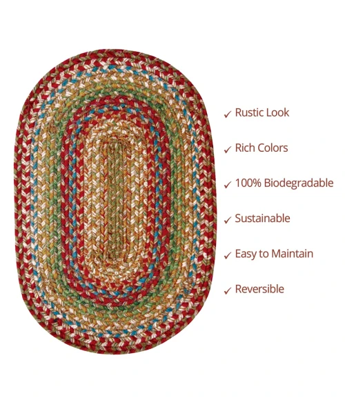 Homespice Decor Jute Braided Azalea Multi 506146 8 ft. X 10 ft. Oval Rug