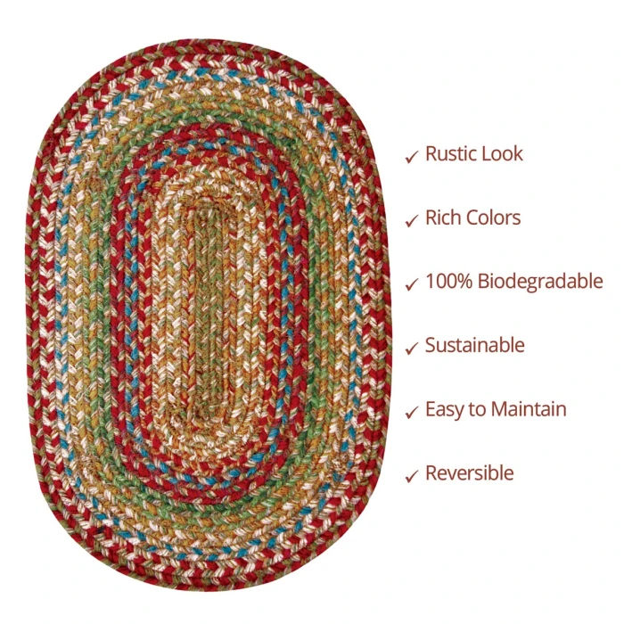 Homespice Decor Jute Braided Azalea Multi 506146 8 ft. X 10 ft. Oval Rug