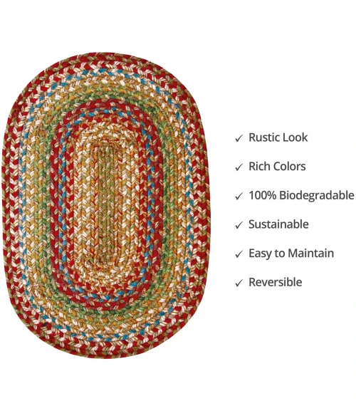 Homespice Decor Jute Braided Accessories Azalea Multi 240053PS 13 in. X 19 in. Set of 4 Oval Rug