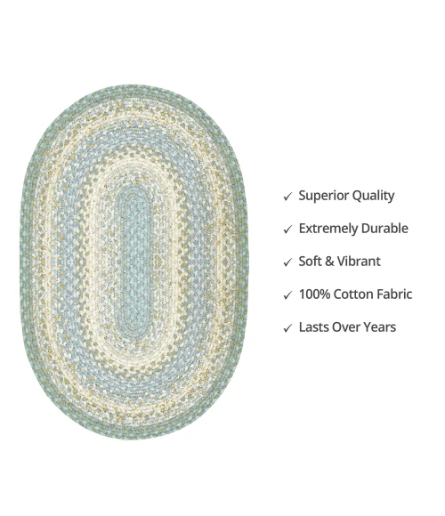 Homespice Decor Cotton Braided Baja Blue 403285 4 ft. X 6 ft. Oval Rug