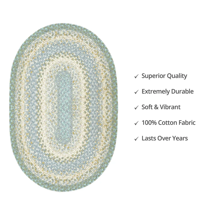 Homespice Decor Cotton Braided Baja Blue 403285 4 ft. X 6 ft. Oval Rug